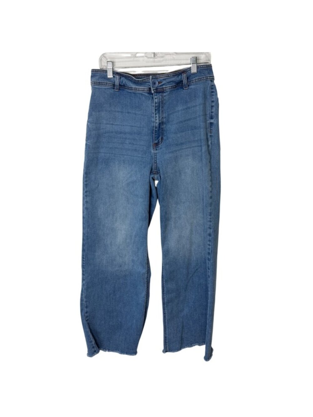 Oat Womens Size 31 Wide Leg Jeans Frayed Hem Blue Denim Stretch